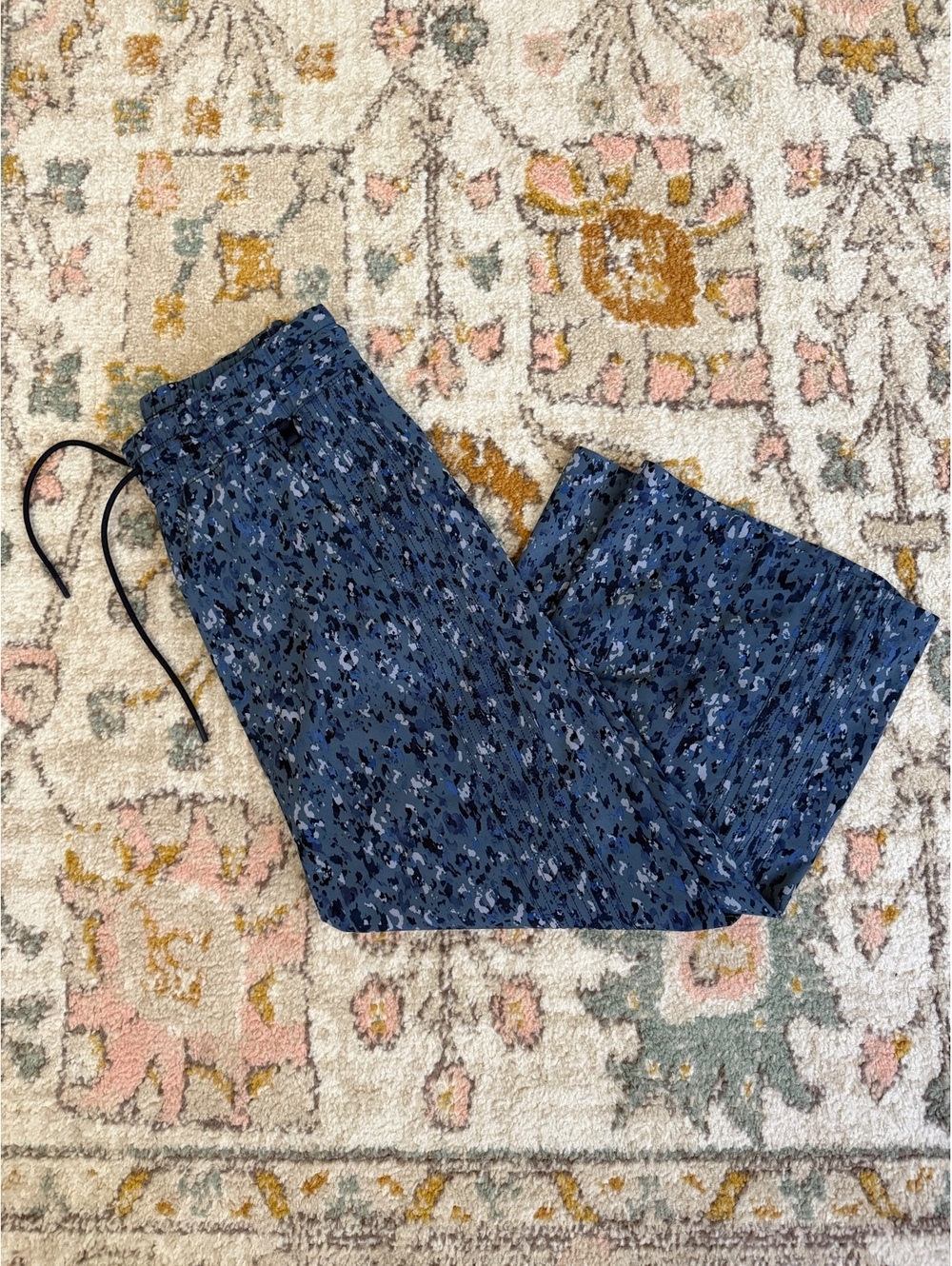 Athleta Wide Leg Pants Avenue Printed Crop Navy Blue Size 4